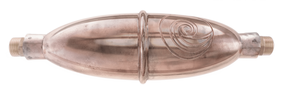 The Biovortexer ovoid.  1-inch model, COHERENT WATER TECHNOLOGY.  Water Filter inset, Traditionally cast with pure copper and silver.